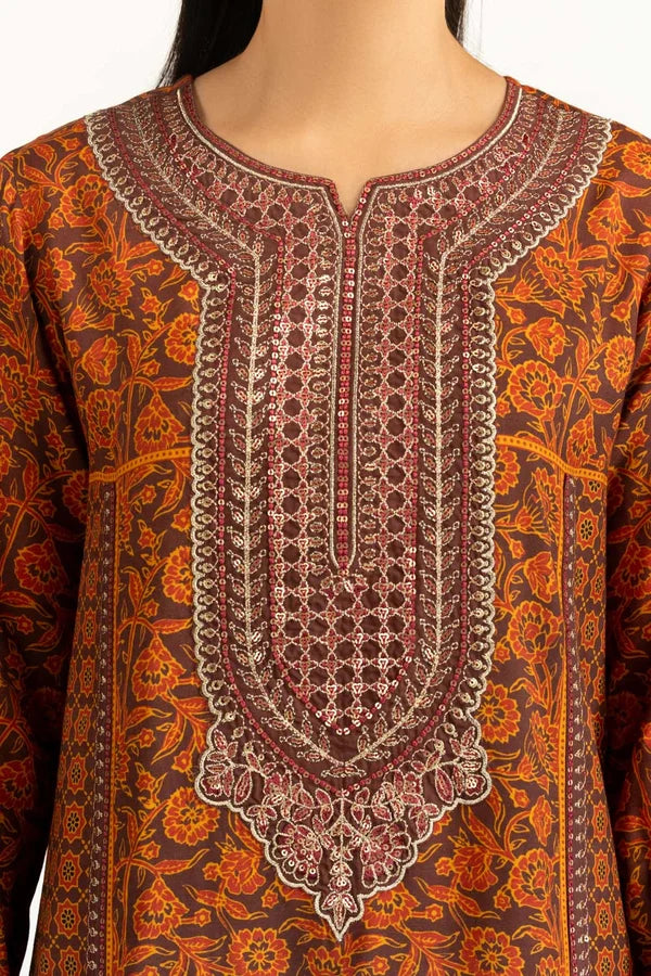 3PC Raw silk Printed Suit With Embroidered IUSTKSD-1096