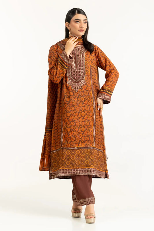 3PC Raw silk Printed Suit With Embroidered IUSTKSD-1096