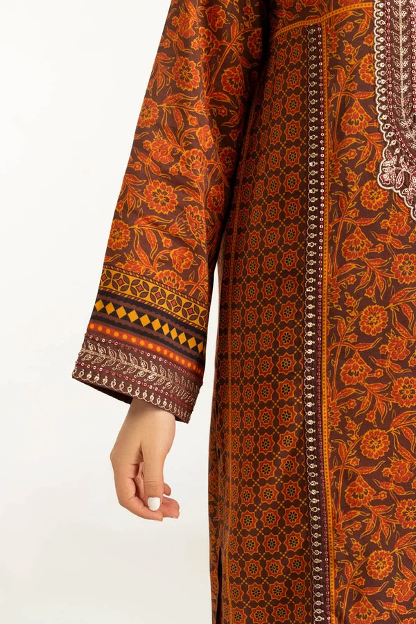 3PC Raw silk Printed Suit With Embroidered IUSTKSD-1096